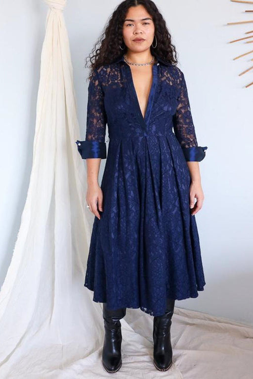 Navy Lace Collared Dress // Size 10