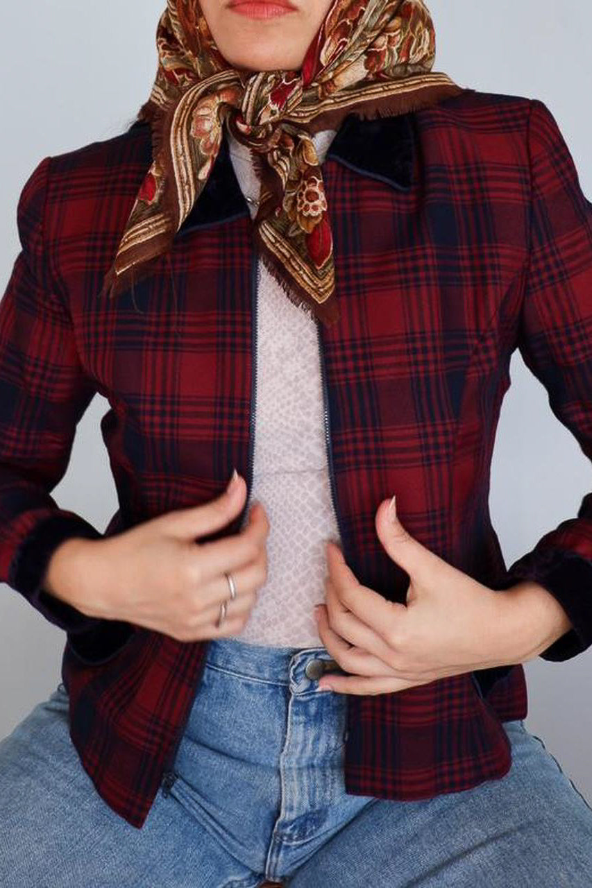 Vintage Velvet Tartan Jacket // Size 8