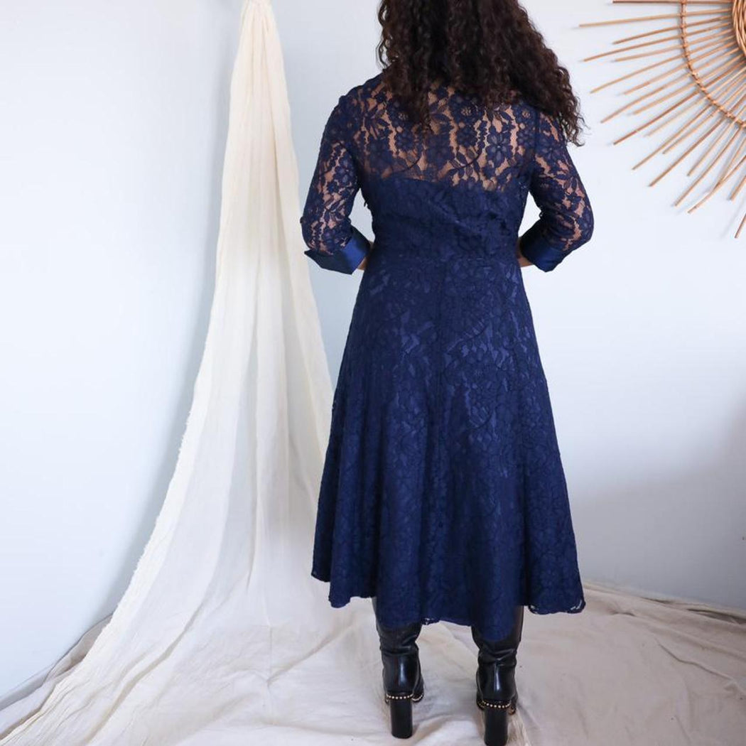 Navy Lace Collared Dress // Size 10