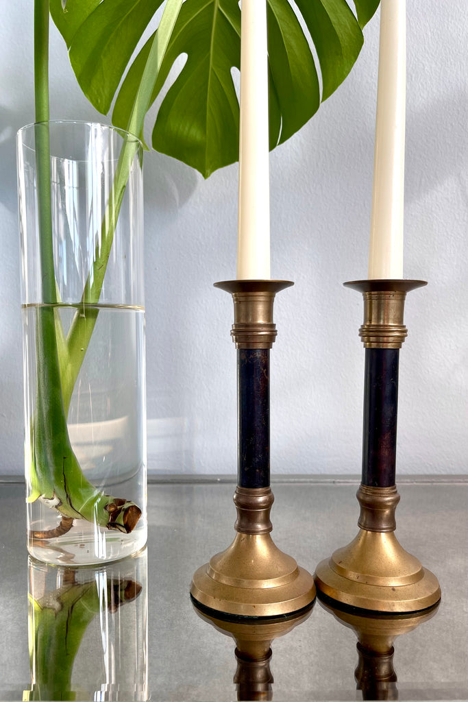 Antique Brass + Enamel Candlesticks Holders — Mothball Memoirs