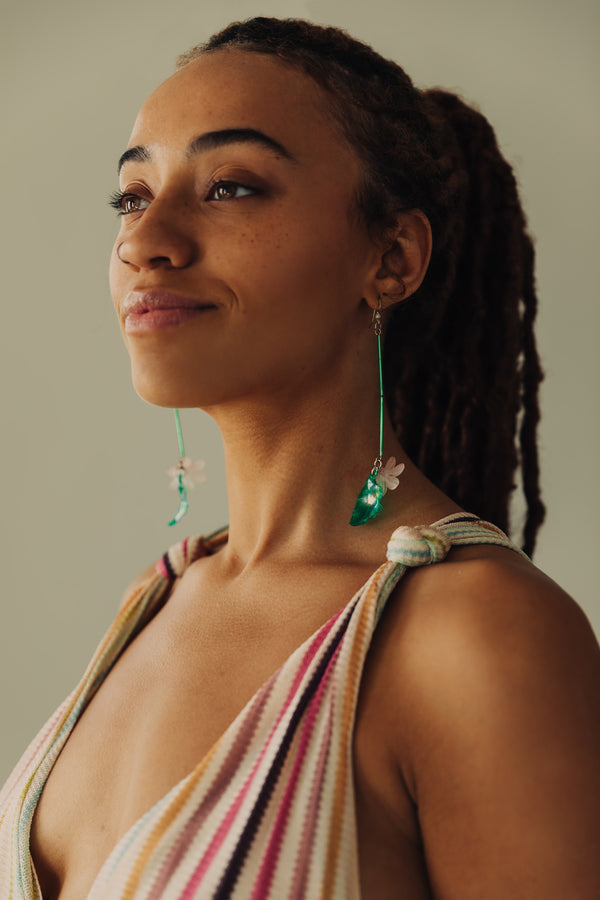 Palm Leaf + Hibiscus Earrings