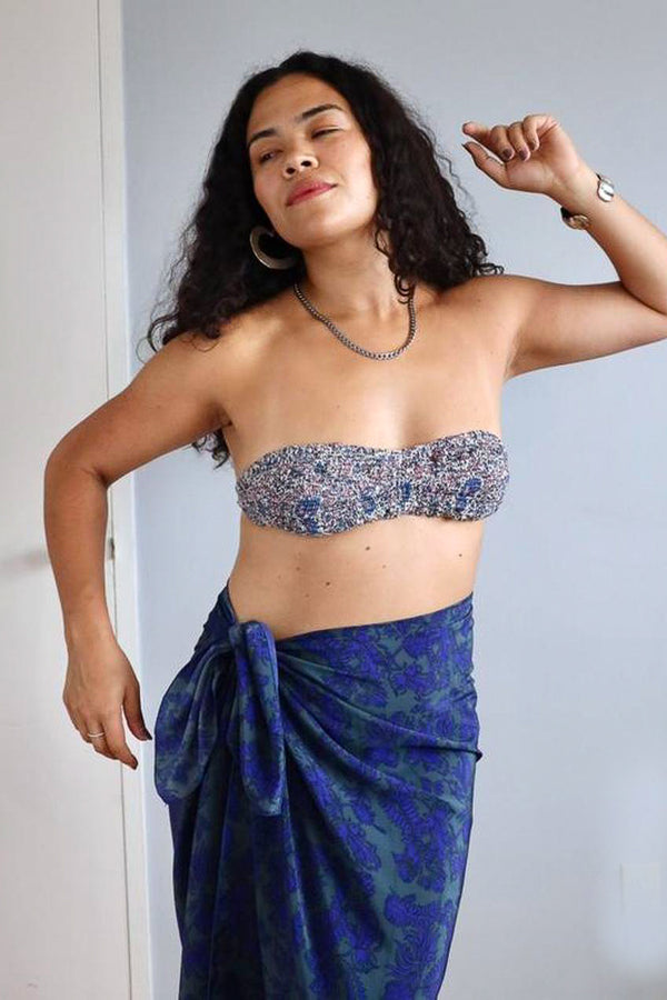 Cornflower Ruched Floral Bandeau Top // Size M