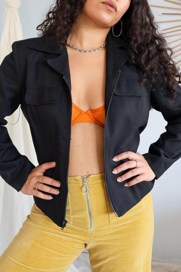 Short Black Collared Jacket / Size 12-14