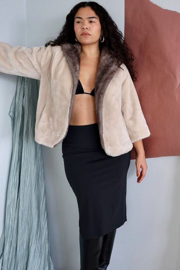 2 Toned Faux Fur Crop Jacket // Size M