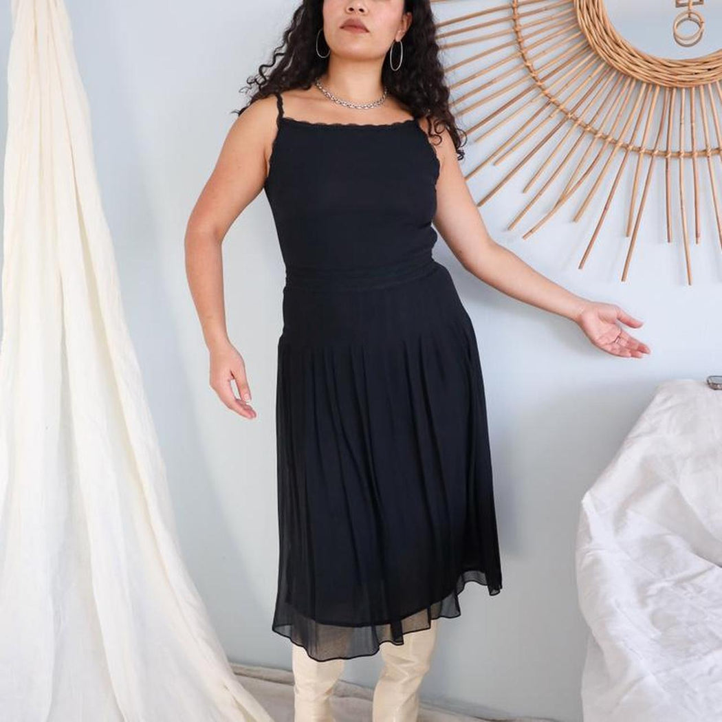 Black Silk Midi Dress // Size L