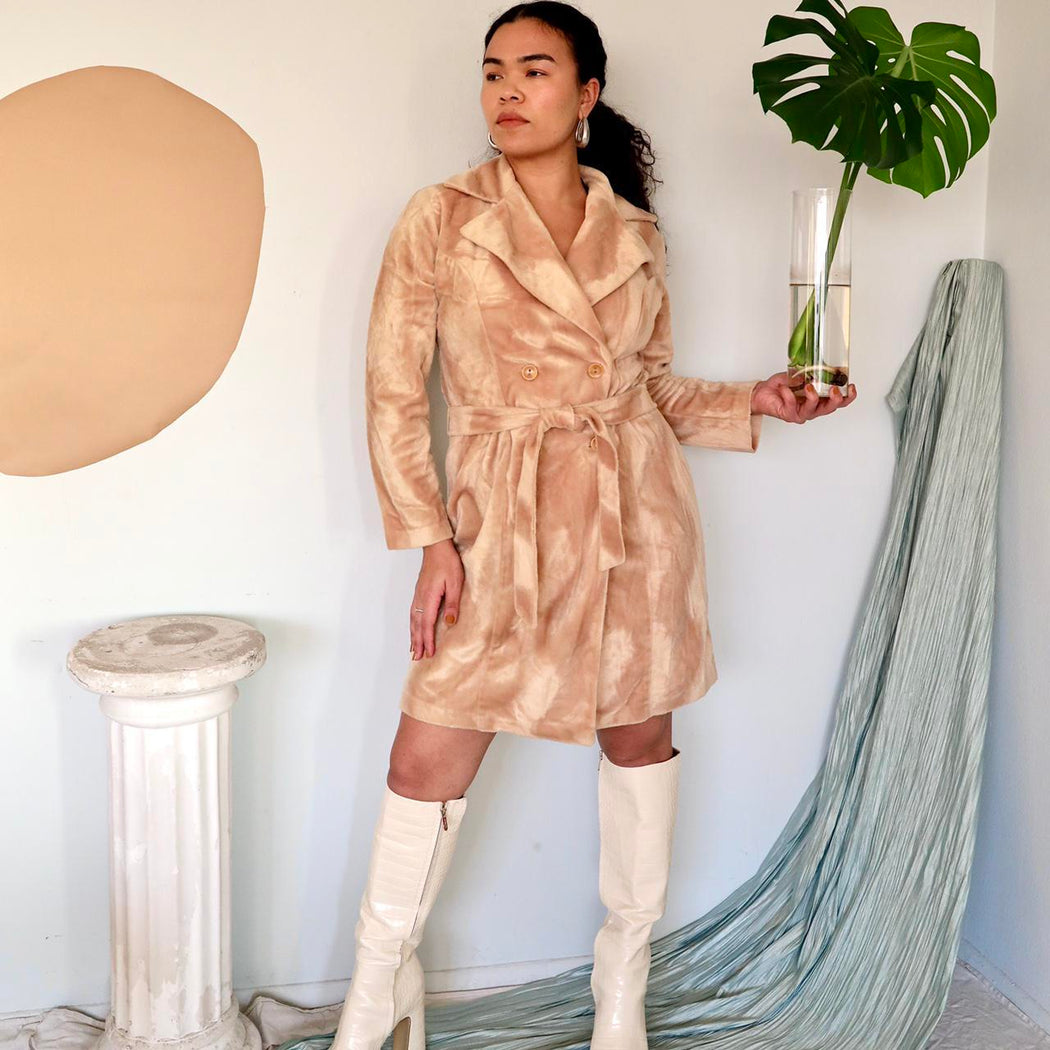 Faux Fur Camel Swirl Trench // Size M