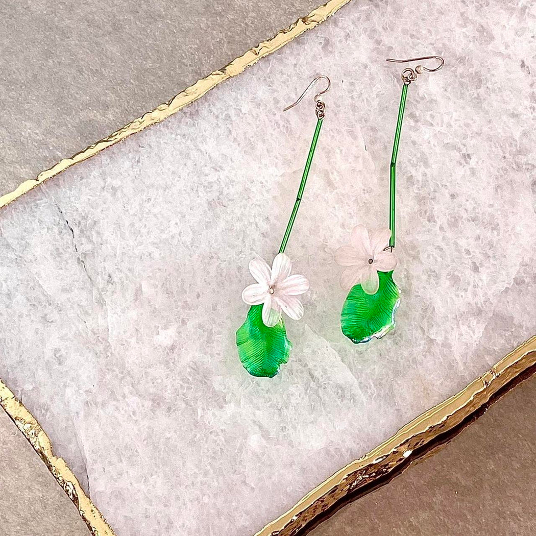 Palm Leaf + Hibiscus Earrings