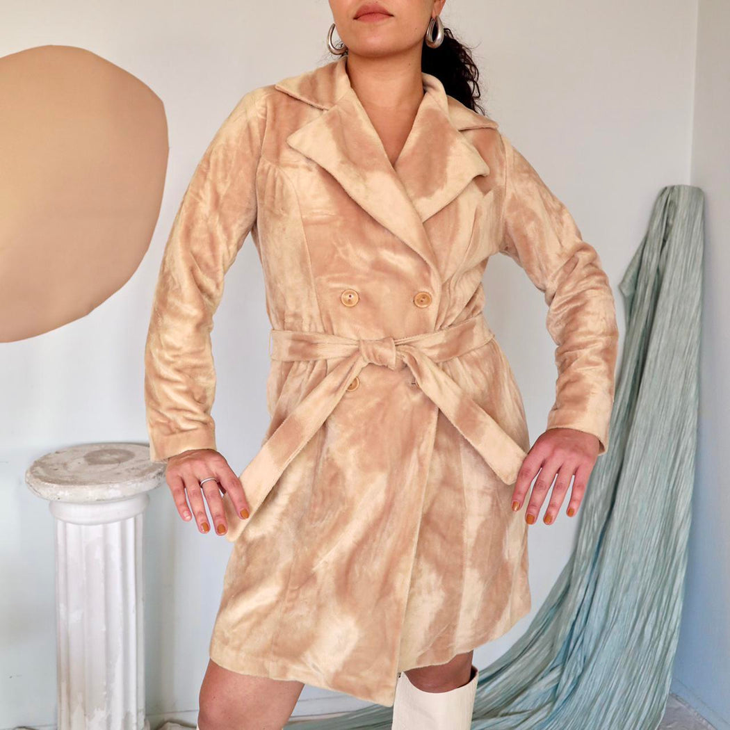 Faux Fur Camel Swirl Trench // Size M