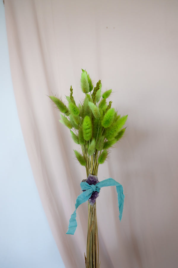 Hand-Dyed Lime Green Bunny Tail + Amethyst Wand