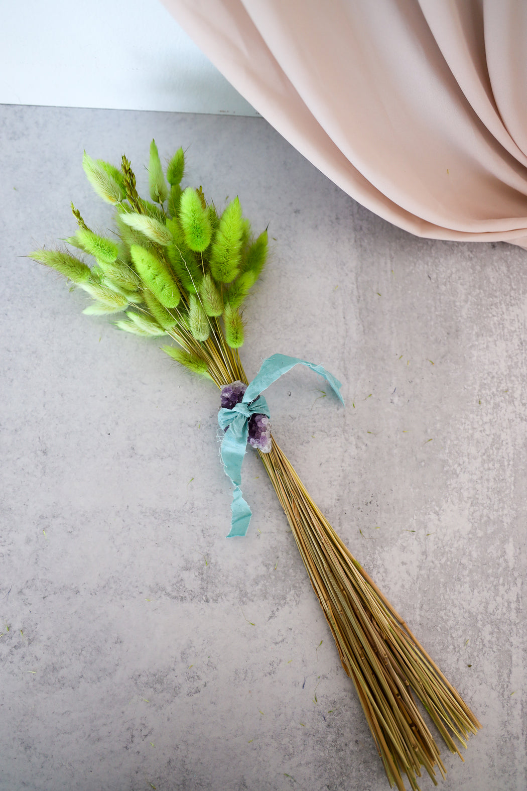 Hand-Dyed Lime Green Bunny Tail + Amethyst Wand