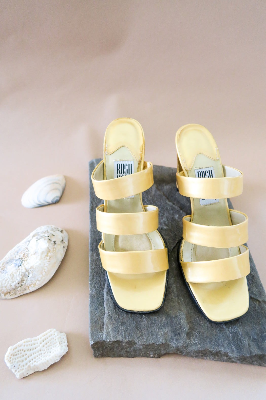 Golden Patent Leather Sandals / Size 7