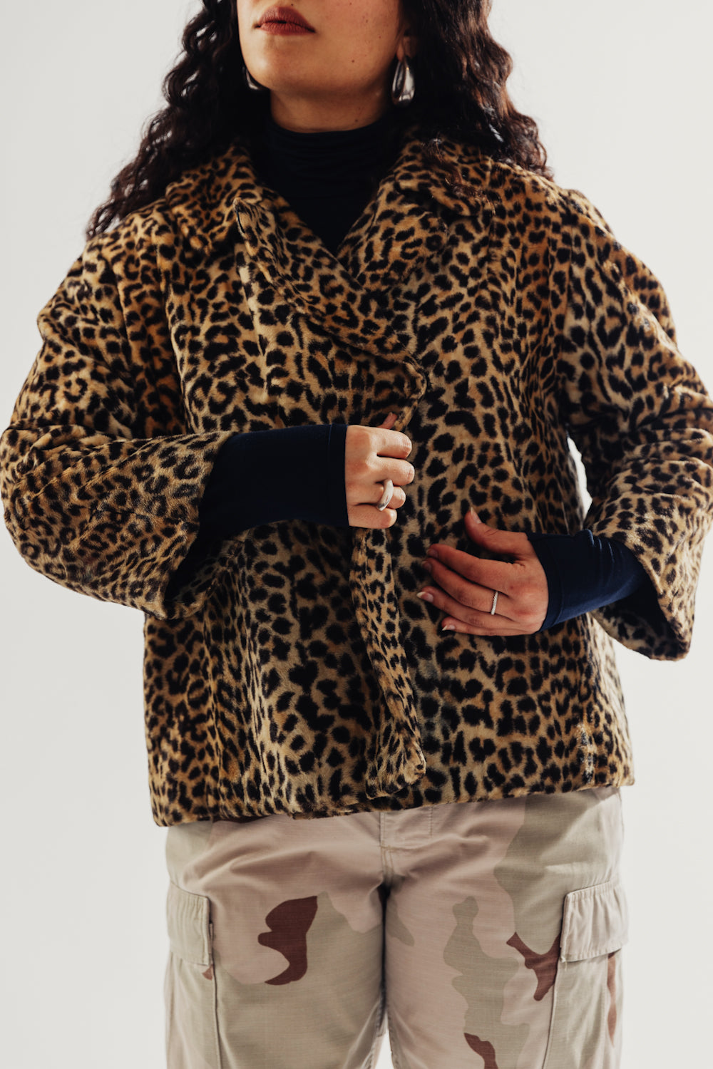 Leopard Vintage Fur Cropped Jacket / Size M-L