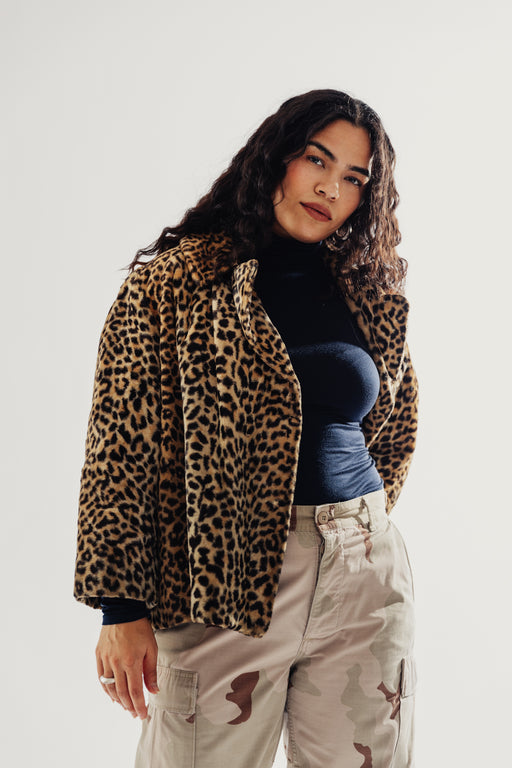 Leopard Vintage Fur Cropped Jacket / Size M-L