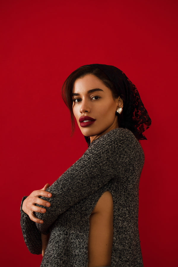 Grey Slide Slit Knit Sweater