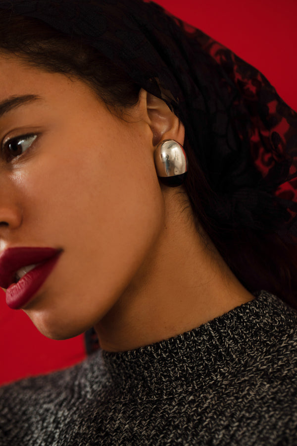 925 Silver and Black Clip On Earrings