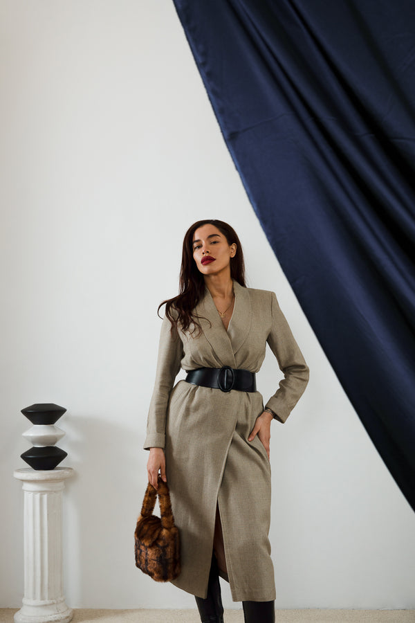 Tan 1980s Suit Dress / Size 8