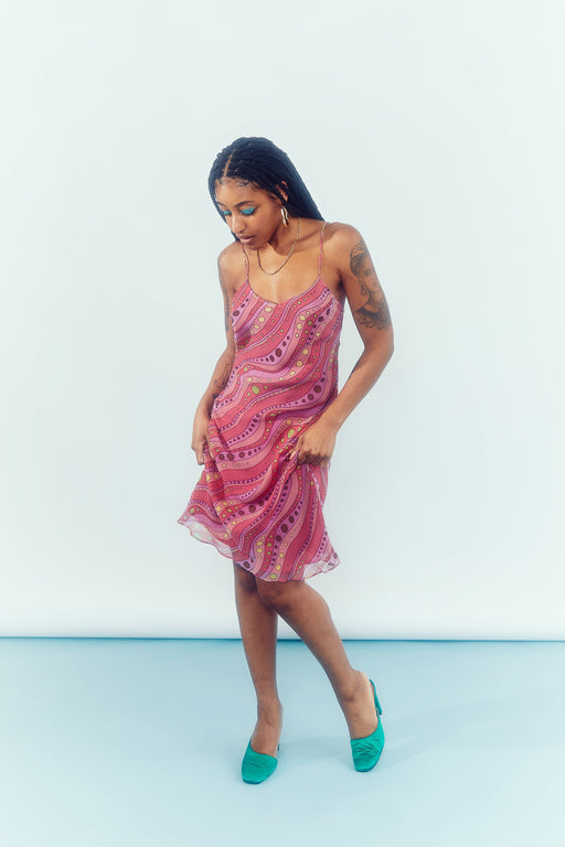 Hot Pink 1990s Silk Slip Dress / Size 2 -4