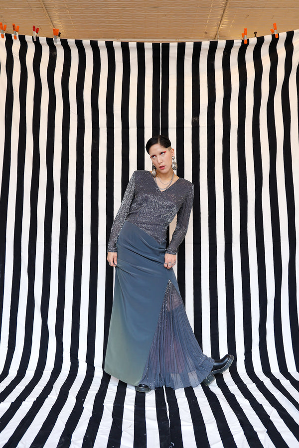 Jovani Ombré Beaded Vintage Gown / Size 8