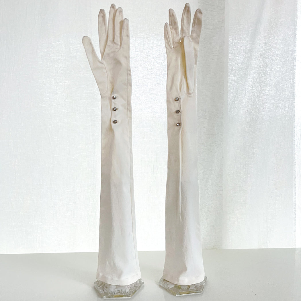 Vintage White Opera Length Gloves with Rhinestone Details
