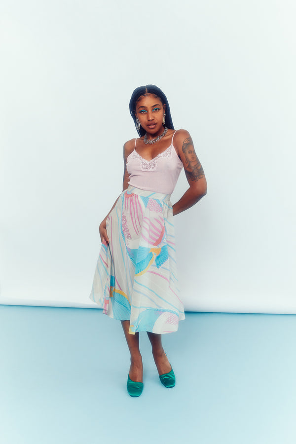 Under the Sea 1970s Silk Circle Skirt / Size 4