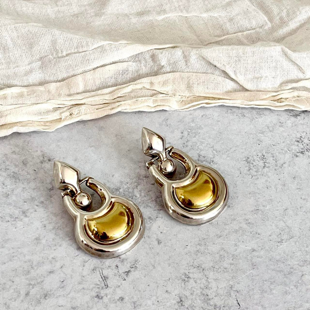 Vintage Mexican Silver and Gold Door Knocker Earrings