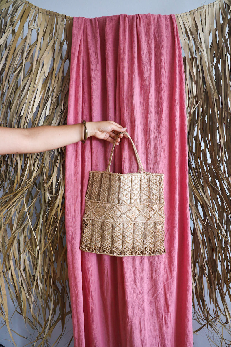 Square Woven Straw Vintage Tote Bag